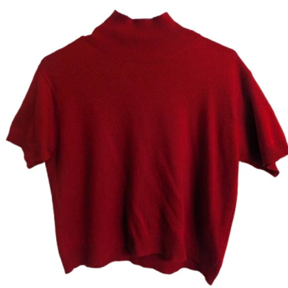 Neiman Marcus vintage red silk cashmere blend turtleneck top cropped fit - Picture 1 of 5